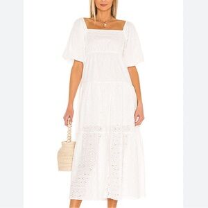 MINKPINK NWT SZ Large Luna White eyelet puffed Flutter‎ Sleeve midi dress